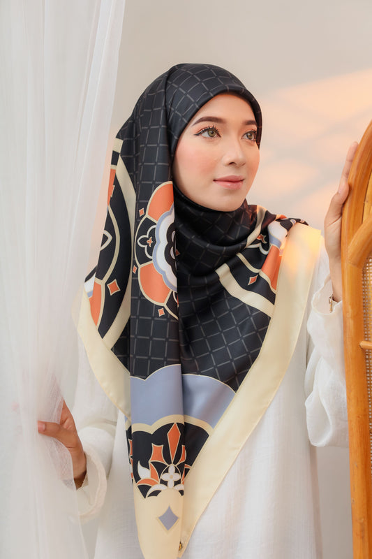 Azalea Satin Square & Shawl in Black